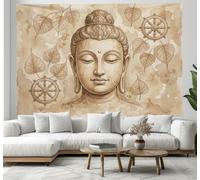 DACRWEKZ Retro Hand-Painted Style Tapestry, Bodhi Leaf Buddha Statue Wall Hanging Decor, Light Brown Art Print Tapestries for Church Home Living Room Bedroom Background Photography 100 x 70cm