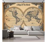 DACRWEKZ Retro Poster World map - Custom Size Wall Murals Self - Beige Large Photo Wallpaper for Living Room, Bathroom, Office,Children's Room - 200x140cm