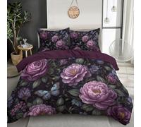 DACRWEKZ Rose, Peony, Butterfly Quilt Cover Double Size, Romantic Floral Style Duvet Cover Set, Soft Microfiber 3 Pieces Bedding Set for Adults Teenager with Zipper Closure for Home Decor Blue-Purple