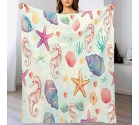 DACRWEKZ Shells starfish seahorses Print Blanket and Throws Watercolor Ocean Gifts Throw Blankets Soft Warm Flannel Bedding Blanket for Girls Kids Adults Couch Travel 130 x 150cm