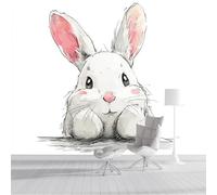 DACRWEKZ Shy White Rabbit Panoramic Wallpapers, Giant Wall Poster Personalized Cute Cartoon for Living Room, Children's Room Wall Decoration 350x256cm White