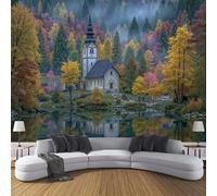 DACRWEKZ Silk Autumn Scenery of The Church Wall Decal,Autumn Theme Wall Sticker Bedroom Living Room Hallway Sofa Backdrop Walls Decor
