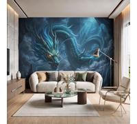 DACRWEKZ Silk Dark Fantasy Style Panoramic Wallpaper 400x280cm|3D Azure Dragon Clouds Blue Perfect Home Decor for Bedroom Living Room Large Kids Wall Poster