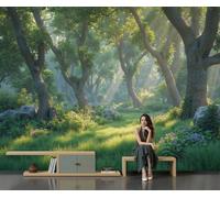 DACRWEKZ Silk Forest Healing Style Panoramic Wallpaper 400x280cm