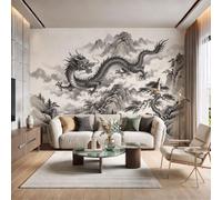 DACRWEKZ Silk Ink Wash Landscape Panoramic Wallpaper 200x140cm|3D Dragon Waterfall Mist Beige Perfect Home Decor for Bedroom Living Room Large Kids Wall Poster