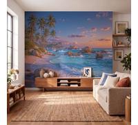 DACRWEKZ Silk Tropical Coastal Scenery Panoramic Wallpaper 300x210cm