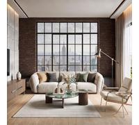 DACRWEKZ Silk Urban Industrial Style Panoramic Wallpaper 350x256cm|3D New York City Windows Light Brown Perfect Home Decor for Bedroom Living Room Large Kids Wall Poster