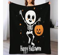 DACRWEKZ Simple cartoon Cute skull and pumpkin Print Throw Blanket Soft & Cozy Black and white Flannel Blanket for Sofa, Bed, or Couch Lightweight200 x 200cm