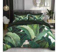 DACRWEKZ Single Duvet Cover Sets 135x200cm - Premium Microfiber Duvet Cover Sets Quilt with Zipper Closure and Pillowcase 50x75cm, tropical plants banana leaves green