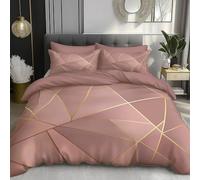 DACRWEKZ Single Duvet Set Abstract Geometry Reversible Printed Rose Gold Lines Duvet Covers Ultra Soft Easy Care bedding Set Super Soft and Luxury Duvets Cover Sets (Pink)