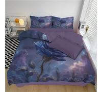 DACRWEKZ Single Size Duvet Cover Set, Ultra Soft Comfy Quilt Covers Bedding Set Romantic Roses Print Bedding Dreamy Style Duvet Covers with Pillowcase, Dark Blue