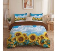 DACRWEKZ Single Size Duvet Cover Sets - Pastoral Scenery Bedding Set with Pillowcases, Ultrasoft Microfiber Luxury Non Iron Quilt Cover with Zipper Closure, Sunflower Blue Sky Yellow 135x200cm