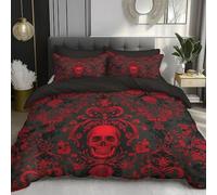 DACRWEKZ Single Size Gothic style Red skull 135x200cm Duvet Cover red Hypoallergenic Reversible Quilt Cover Bedding Set With Zipper Closure