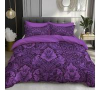 DACRWEKZ Super King Bedding set 260x220cm, Elegant Brocade Pattern Bed in a Bag, Soft Microfiber Baroque Style Complete Bedding Set for All Season Dark Purple