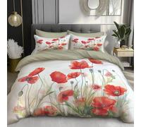 DACRWEKZ Super King Duvet Cover Set 260x220cm,Ultrasoft Hypoallergenic Reversible Duvet Set Non Iron Luxury Bedding Sets With Zipper Closure Watercolor flowers wild poppies orange-red