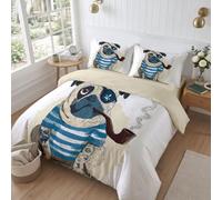 DACRWEKZ Super King Duvet Cover Set American Retro Animal Bedding Set|Easy-Use Zipper Closure, Includes 2 Matching Pillowcases, Durable Fade-Resistant A Pug With A Pipe Microfibre Fabric 260x220cm