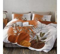 DACRWEKZ Super King Duvet Cover Sets Soft Simple and abstract Plant illustrations Printed Bedding Set terracotta color Microfiber Duvet Covers with Pillowcases (260x220cm)