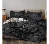 DACRWEKZ Super King Size Duvet Cover Set - 3PC gray-black Skull Moth Brocade Bedding - Soft Microfiber, Wrinkle-Resistant Duvet Cover with Hidden Zipper (260x220cm) - Dark fantasy style