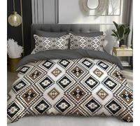 DACRWEKZ Super King Size Duvet Cover Sets - Premium Microfiber 260x220cm 3 PCs -Printed Luxury Quilt Cover King Size Bedding Sets with Zipper Closure Geometric design Diamond shape brown