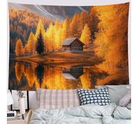 DACRWEKZ Tapestry Wall Hanging Autumn scenery larch lake surface Wall Hangin yellow Tapestries for Bedroom Room Decor Twin Bedspread Meditation Yoga Mat Rug Walls Hanging Decoration - 70x100cm