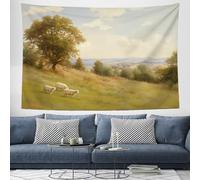 DACRWEKZ Tapestry Wall Hanging Country style Sheep Farm Wall Hangin yellow-green Tapestries for Bedroom Room Decor Twin Bedspread Meditation Yoga Mat Rug Walls Hanging Decoration - 130x150cm
