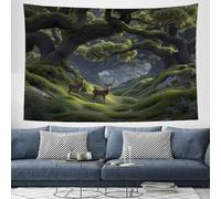 DACRWEKZ Tapestry Wall Hanging Fantasy illustrations Tree deer Wall Hangin Dark green Tapestries for Bedroom Room Decor Twin Bedspread Meditation Yoga Mat Rug Walls Hanging Decoration - 150x200cm