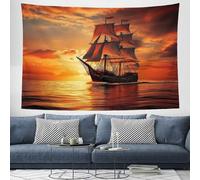DACRWEKZ Tapestry Wall Hanging nautical style Sailing Ocean Wall Hangin orange color Tapestries for Bedroom Room Decor Twin Bedspread Meditation Yoga Mat Rug Walls Hanging Decoration - 130x150cm