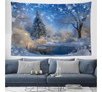 DACRWEKZ Tapestry Wall Hanging Winter snow scene Snowflake Trees Wall Hangin blue Tapestries for Bedroom Room Decor Twin Bedspread Meditation Yoga Mat Rug Walls Hanging Decoration - 100x150cm