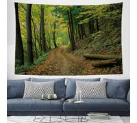 DACRWEKZ Tapestry Wall Hanging, Yellow Leaves On The Forest Path Design, Natural Scenery Tapestries for Bedroom Dorm Living Room Decor Aesthetic, Green Artwork with Soft Color Palette (230 x 180cm)
