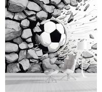 DACRWEKZ The Football Crashed Through The Stone Wall Panoramic Wallpapers, Giant Wall Poster Personalized Sports Theme for Living Room, Children's Room Wall Decoration 200x140cm Grey