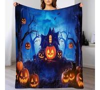DACRWEKZ The Jungle Book Jack-o'-lanterns, haunted houses Print Throw Blanket Soft & Cozy blue Flannel Blanket for Sofa, Bed, or Couch Lightweight220 x 240cm