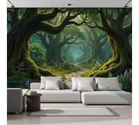DACRWEKZ The Jungle Book The Path Winds Through The Forest Panoramic Wall Mural, Green Wallpaper 200x140cm (W x H), Modern Large-Scale Wall Art Mural Panoramic Poster for Living Room Bedroom Office