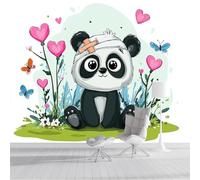 DACRWEKZ The Panda was Wrapped in Bandages Panoramic Wallpapers, Giant Wall Poster Personalized Animal Illustrations for Living Room, Children's Room Wall Decoration 250x175cm Green