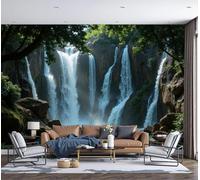 DACRWEKZ The Waterfall Cascades Down Wall Mural Realistic Style Home Decoration 3D Silk Photo Mural, Blue-Green Wall Art Decoration for Bedroom Nursery Living Room Home 350x256cm Photo Wallpaper