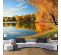 DACRWEKZ Trees on The Lake Wallpaper Modern Photo Wallpapers Wall Mural Decoration Wallpaper Poster Picture Mural Yellow Autumn Countryside Wallcoverings for Bedroom Living Room Tv Backdrop