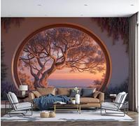 DACRWEKZ Trees Outside The Arch Wall Mural Chinese Landscape Home Decoration 3D Silk Photo Mural, Orange Color Wall Art Decoration for Bedroom Nursery Living Room Home 300x210cm Photo Wallpaper