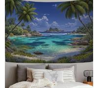 DACRWEKZ Tropical Coast Wall Hanging Tapestry Sea, Beach, Palm Trees Wall Art Large Mural Decor Backdrop Blanket for Bedroom Living Room Decoration Blue-Green, 200 x 150cm