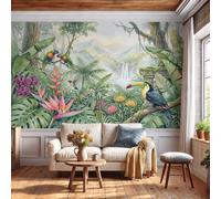 DACRWEKZ Tropical Rainforest Wind Wallpaper - Toucan Monstera Deliciosa Wall Mural 350x256cm (W x H) | Silk Photo Wallpaper Mural for Bedroom, Living Room, Hallway, Home Decor