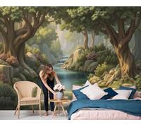 DACRWEKZ Turquoise wall Wallpaper Mural Fantasy Stream Tree Premium Silk Wallpaper Mural for Bedroom livingroom Wall Cartoon Forest Art Print Murals Wallpapers 350x256cm