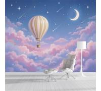 DACRWEKZ Wall Mural Cartoon Style Hot Air Balloons and Meteor Clouds Print Photo Wallpaper, 200x140cm (WxH) Silk Poster Picture Design Pink Mural for Home Living Bedroom Children Room Decoration