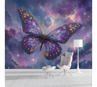 DACRWEKZ Wall Mural Fantasy Animals Butterfly, Starry Sky, Clouds Print Photo Wallpaper, 350x256cm (WxH) Silk Poster Picture Design Purple Mural for Home Living Bedroom Children Room Decoration