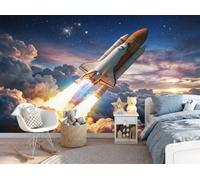 DACRWEKZ Wall Mural Science Fiction Space Space Shuttle Clouds Print Photo Wallpaper, 250x175cm (WxH) Silk Poster Picture Design Dark Blue Mural for Home Living Bedroom Children Room Decoration