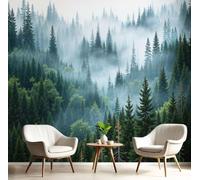 DACRWEKZ Wall Mural Wallpaper 3D Misty Forest Scenery Coniferous Forest Fog, Premium Silk Dark Green Art Photo Wallpaper for Living Room Bedroom Children's Room Home Wall Decor 200x140cm
