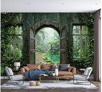 DACRWEKZ Wall Mural Wallpaper 3D Retro Realistic Rainforest Archway Ivy Pond, Premium Silk Emerald Green Art Photo Wallpaper for Living Room Bedroom Children's Room Home Wall Decor 250x175cm