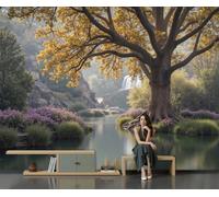 DACRWEKZ Wall Mural Wallpaper Autumn Scenery Along The Waterfront 350x256cm