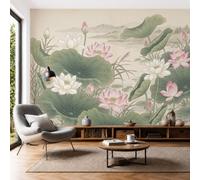 DACRWEKZ Wall Mural Wallpaper Chinese Ink Painting Style450x315cm | Premium Silk Lotus Flowers and Leaves in The Pond Art Photo Wallpaper for Living Room Bedroom Children's Room Home Wall Decor Beige