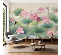 DACRWEKZ Wall Mural Wallpaper Chinese Zen Style 350x256cm|Premium Silk Gradient Lotus Flowers and Leaves Art Photo Wallpaper for Living Room Bedroom Children's Room Home Wall Decor Emerald Green