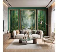 DACRWEKZ Wall Mural Wallpaper Chinese Zen Style |Premium Silk Emerald Green Art Photo Wallpaper for Living Room Bedroom Children's Room Home Wall Decor 400x280cm