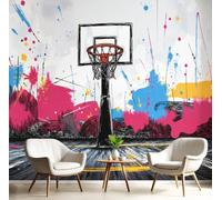 DACRWEKZ Wall Mural Wallpaper Graffiti Sports Style400x280cm | Premium Silk Hand-Drawn Basketball Hoop Art Photo Wallpaper for Living Room Bedroom Children's Room Home Wall Decor Rose Red