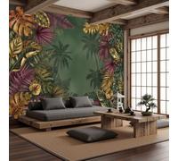 DACRWEKZ Wall Mural Wallpaper Luxury Tropical Plants400x280cm | Premium Silk Banana Leaf Orchid Bird of Paradise Art Photo Wallpaper for Living Room Bedroom Children's Room Home Wall Decor Dark Green